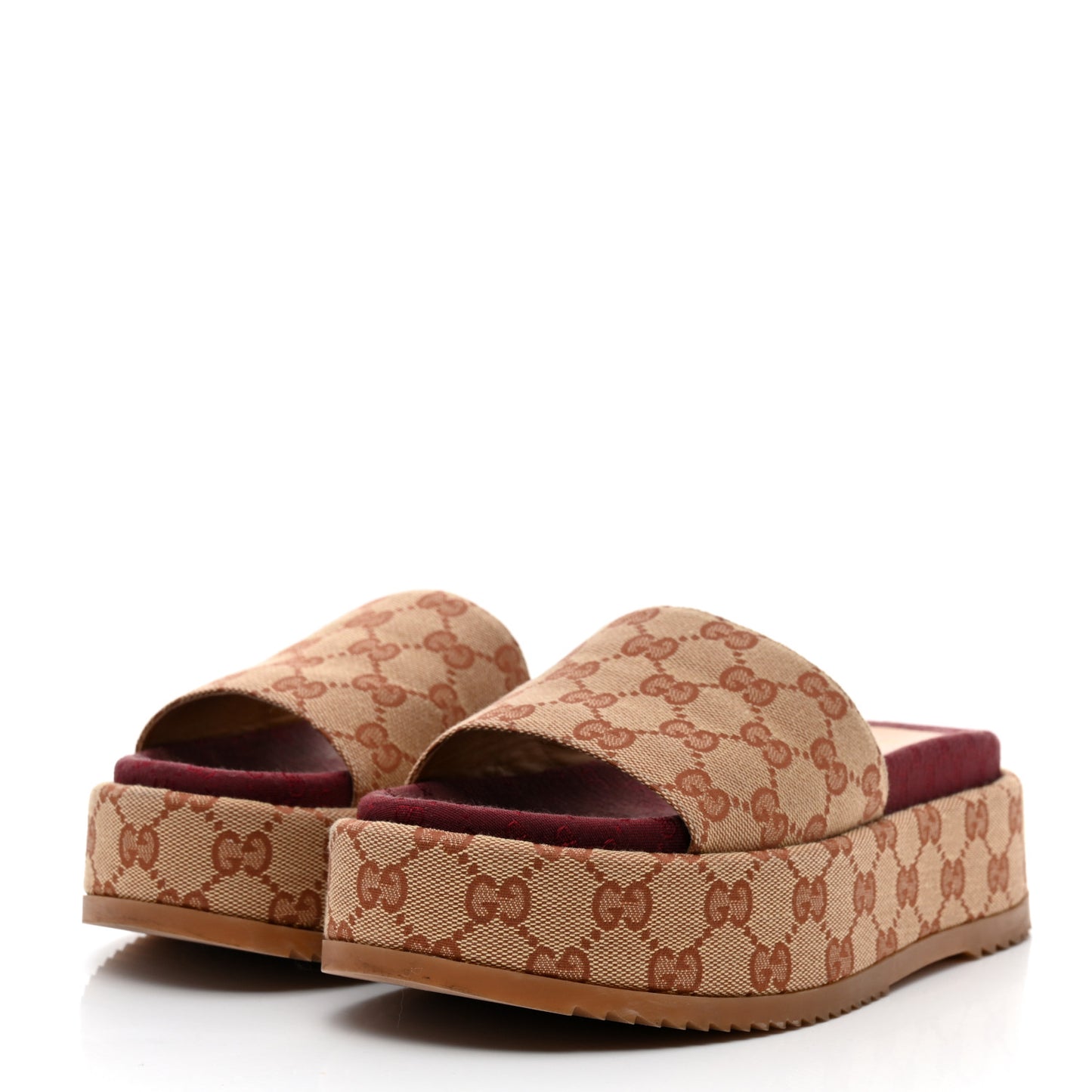 Canvas GG Monogram Angelina Platform Slide Sandals 37 Beige Ruggine