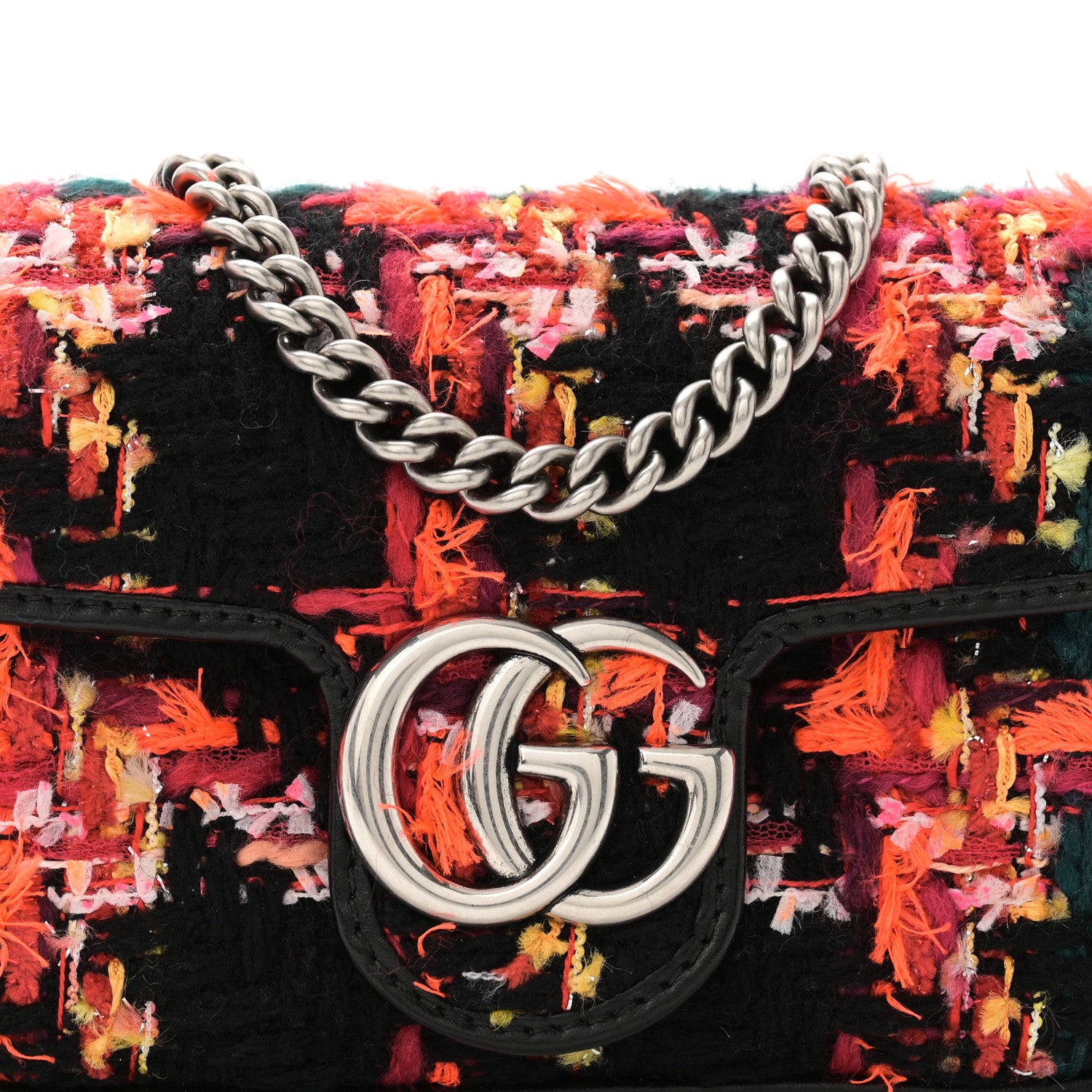 Gucci Tweed Calfskin Check Poule Super Mini GG Marmont Shoulder Bag Pink Petroleum Multicolor Black 8 of 11