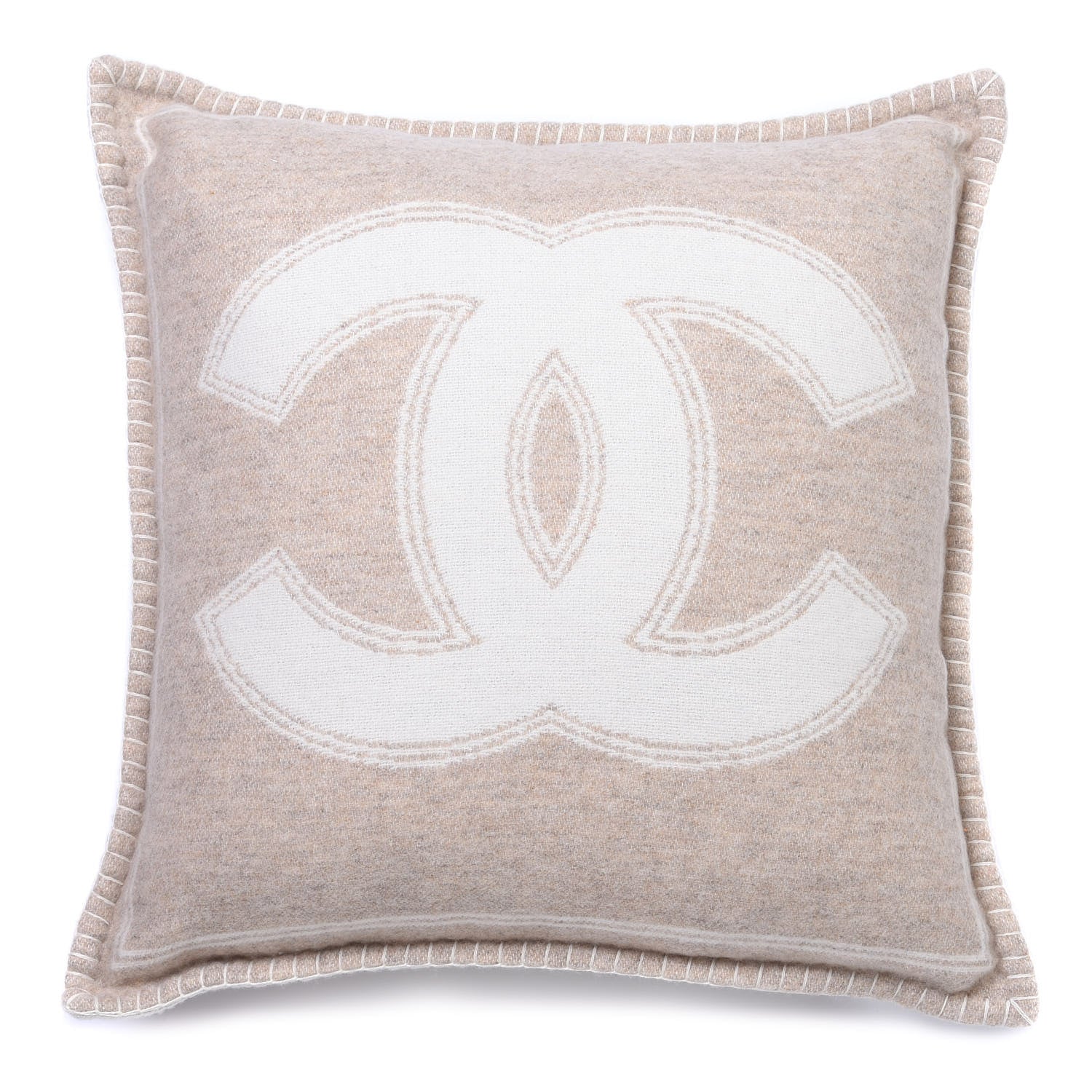 Chanel Merino Wool Cashmere CC Pillow Beige Off White 1 of 3