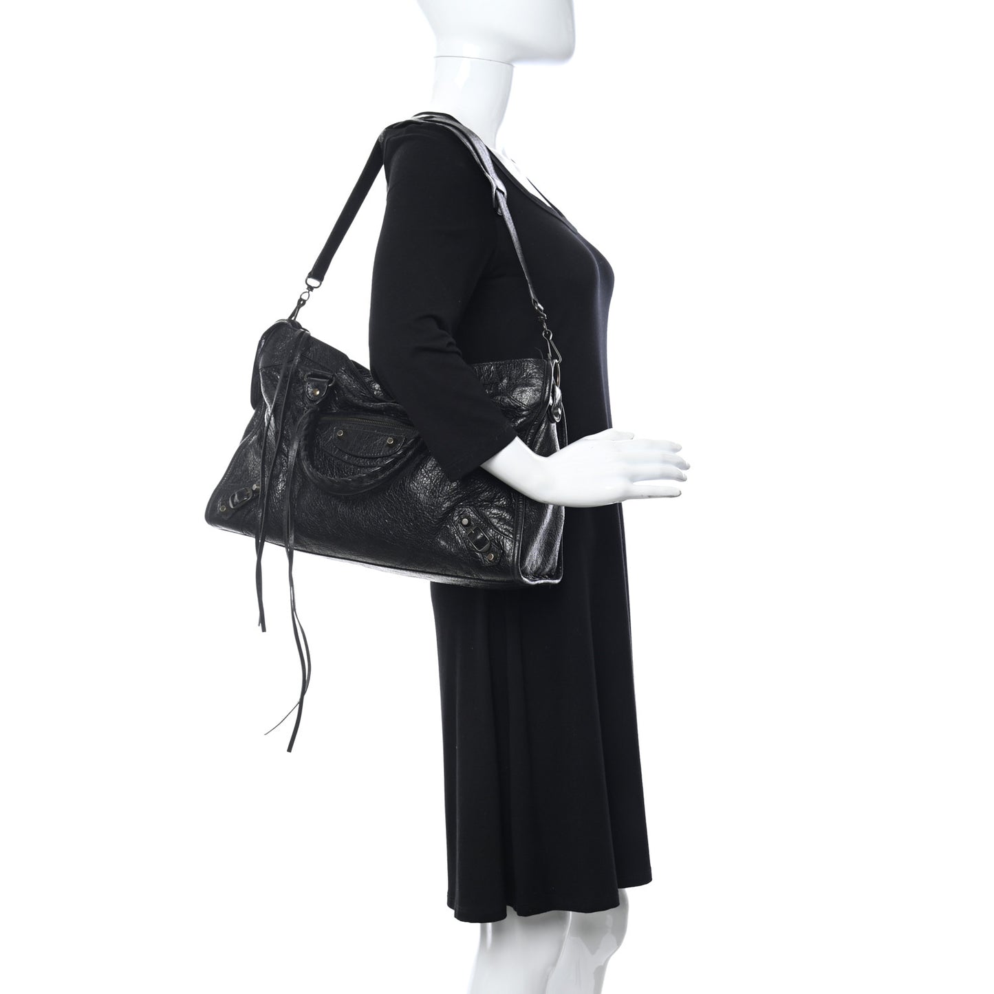Agneau Classic Hardware City Logo Strap Black White