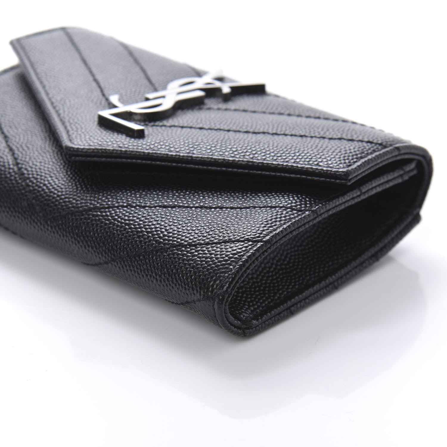Saint Laurent Grain De Poudre Matelasse Chevron Small Monogram Envelope Wallet Black 7 of 10