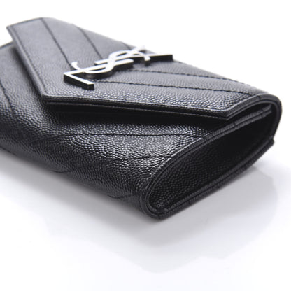 Saint Laurent Grain De Poudre Matelasse Chevron Small Monogram Envelope Wallet Black 7 of 10
