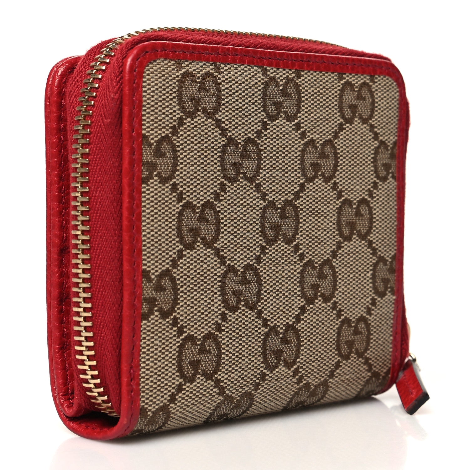 Gucci Monogram Dollar Calfskin Zip Around French Flap Wallet Beige Ebony Rosso 3 of 11
