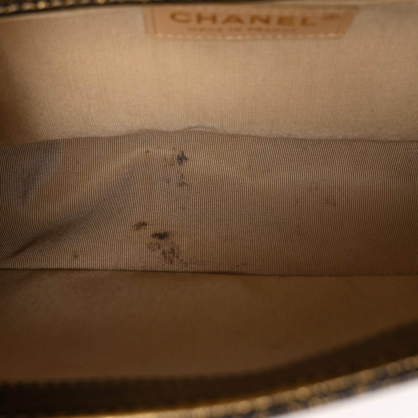 Cracked Metallic Calfskin Quilted Medium Boy Flap Gold