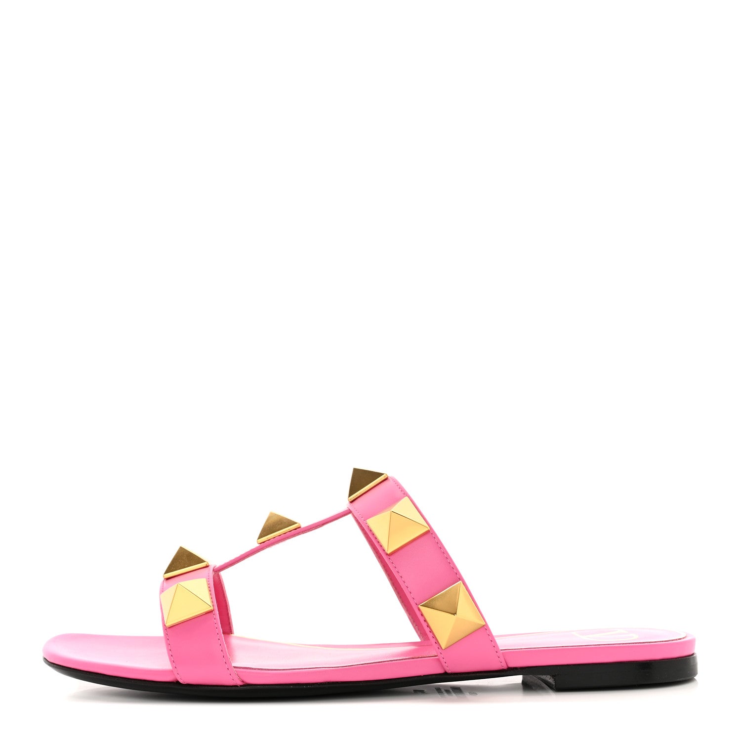 Valentino Garavani Calfskin Roman Stud Flat Slide Sandals 38 Feminine Pink 1 of 13