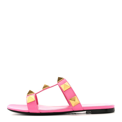 Valentino Garavani Calfskin Roman Stud Flat Slide Sandals 38 Feminine Pink 1 of 13