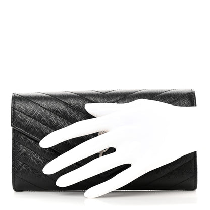 Saint Laurent Grain De Poudre Matelasse Chevron Monogram Flap Wallet Black 2 of 11