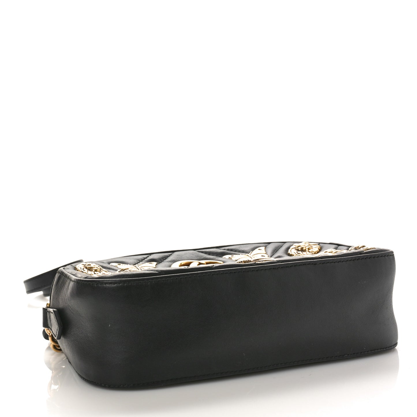 Calfskin Matelasse Animal Studs Small GG Marmont Chain Shoulder Bag Black