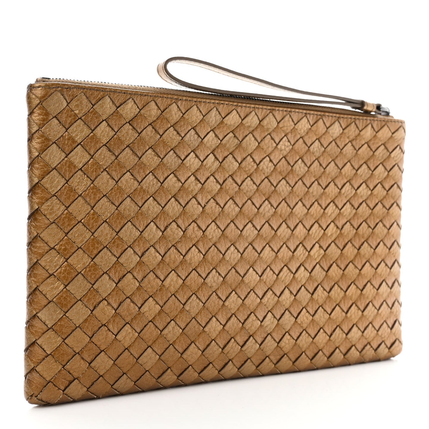 Cervo Intrecciato Wristlet Zip Pouch New Bronze