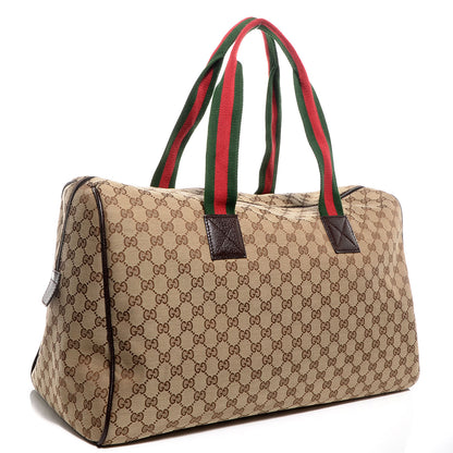 Gucci GG Monogram Web Large Collapsible Carry On Duffle Beige Brown 3 of 8