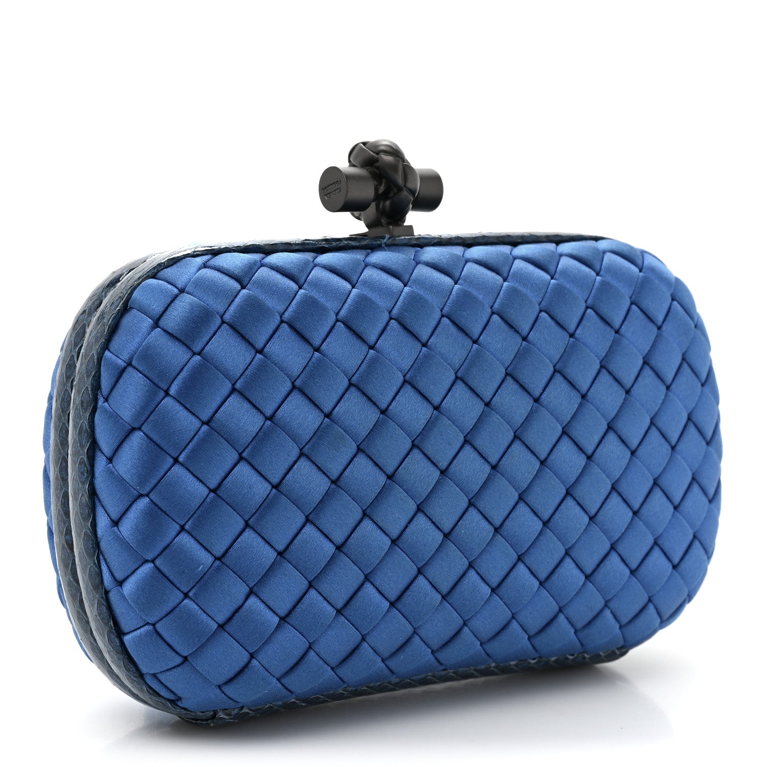 Bottega Veneta Satin Intreccio Impero Ayers Knot Clutch Blue 3 of 11