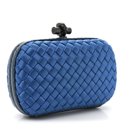 Bottega Veneta Satin Intreccio Impero Ayers Knot Clutch Blue 3 of 11