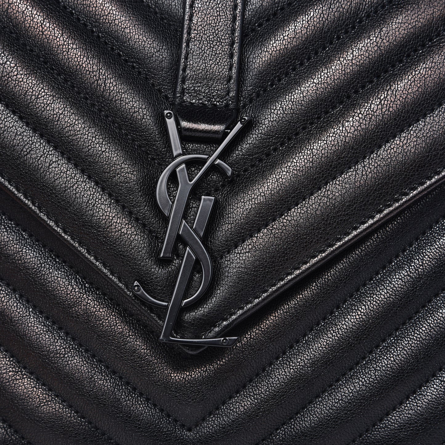Sheepskin Matelasse Chevron Monogram Medium College Bag Black