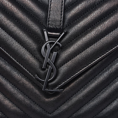 Saint Laurent Sheepskin Matelasse Chevron Monogram Medium College Bag Black 11 of 16