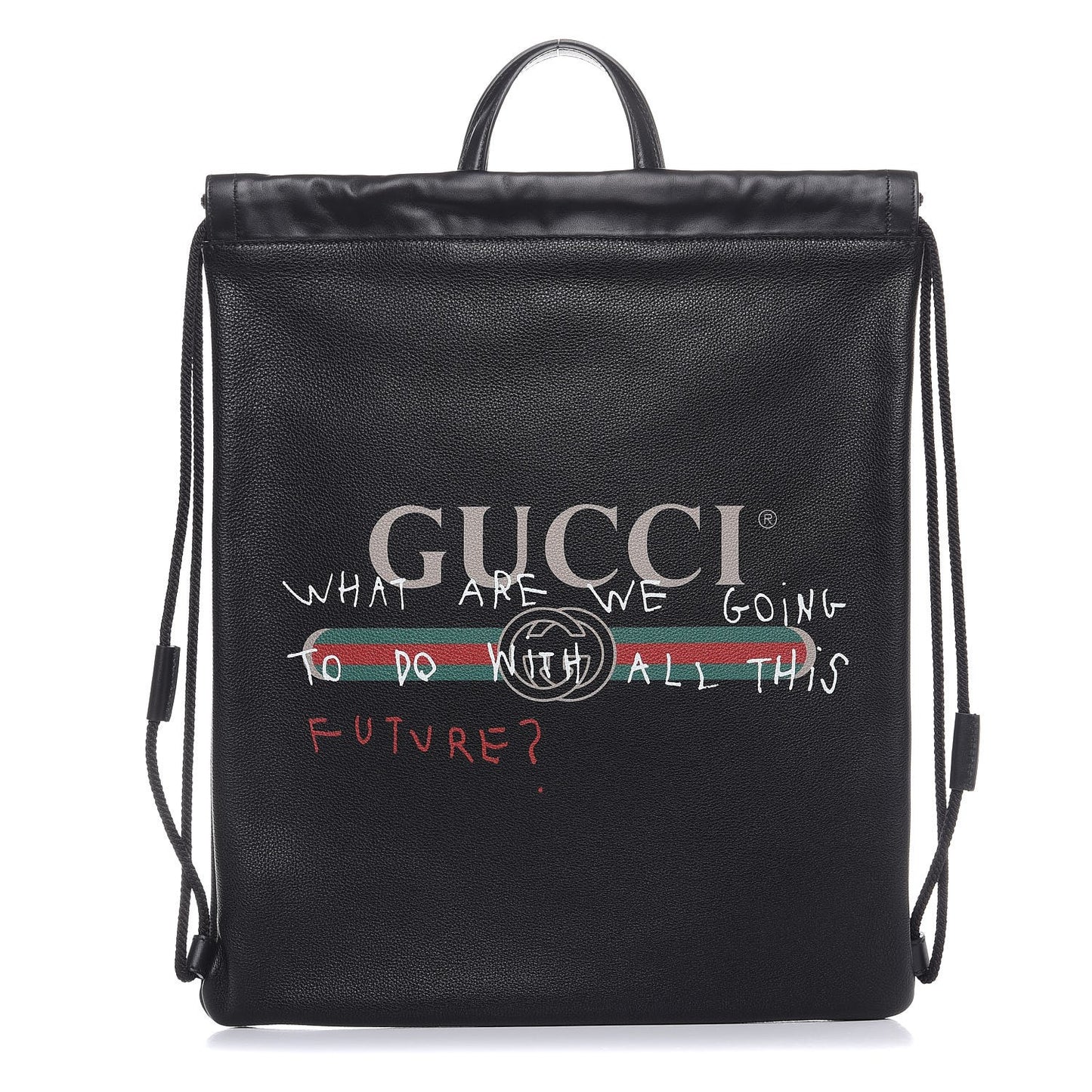 Calfskin Coco Capitan Logo Drawstring Backpack Black