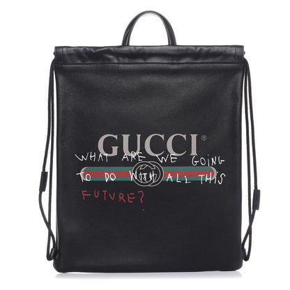 Gucci Calfskin Coco Capitan Logo Drawstring Backpack Black 1 of 9