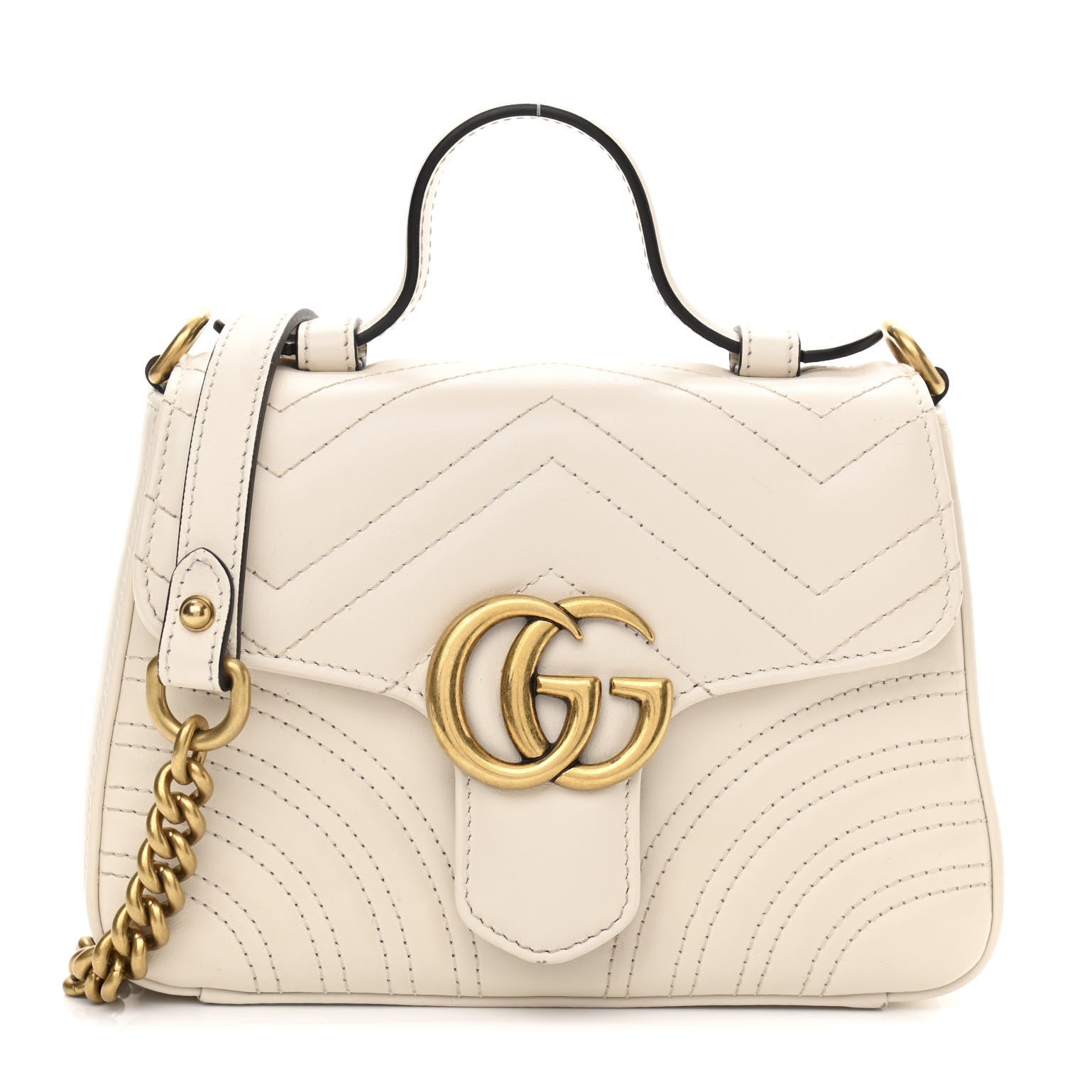 Gucci Calfskin Matelasse Mini GG Marmont Top Handle Shoulder Bag White 1 of 12