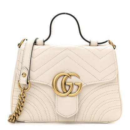 Gucci Calfskin Matelasse Mini GG Marmont Top Handle Shoulder Bag White 1 of 12