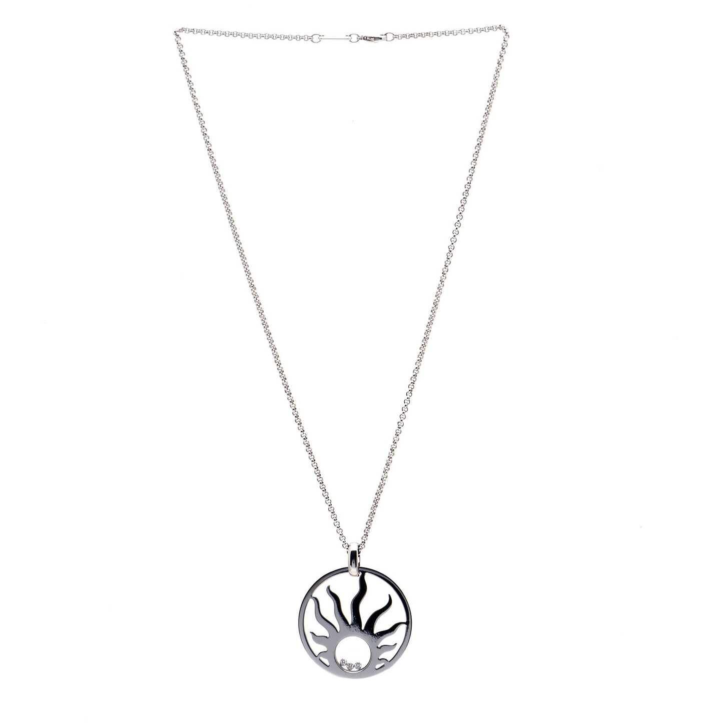 18K White Gold Diamond Happy Diamonds Happy Sun Pendant Necklace