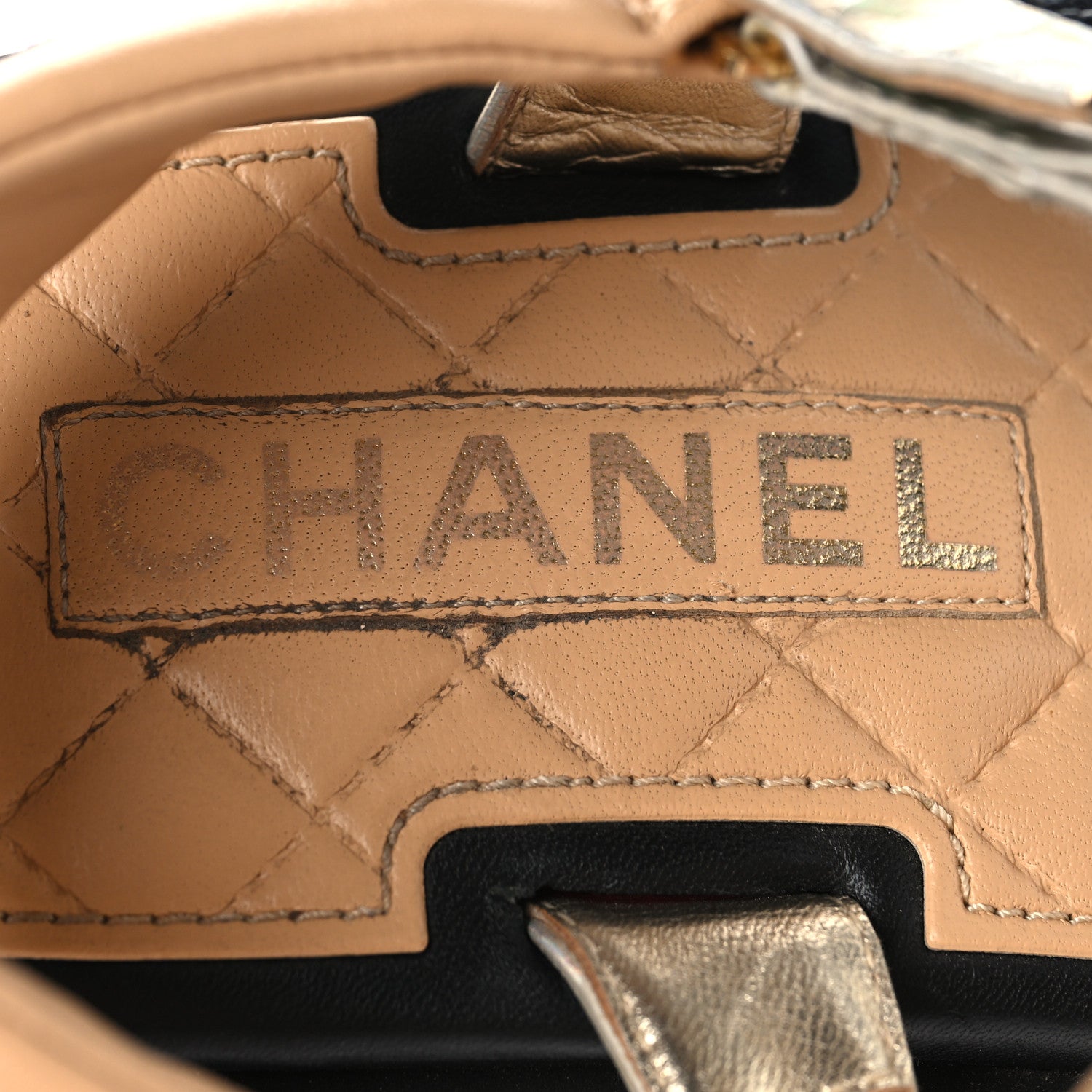 Chanel Lambskin Logo Platform Sandals 38.5 Beige Gold White 9 of 9