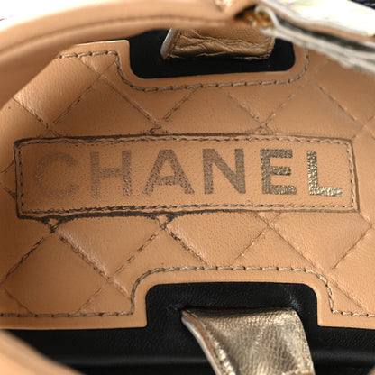Chanel Lambskin Logo Platform Sandals 38.5 Beige Gold White 9 of 9