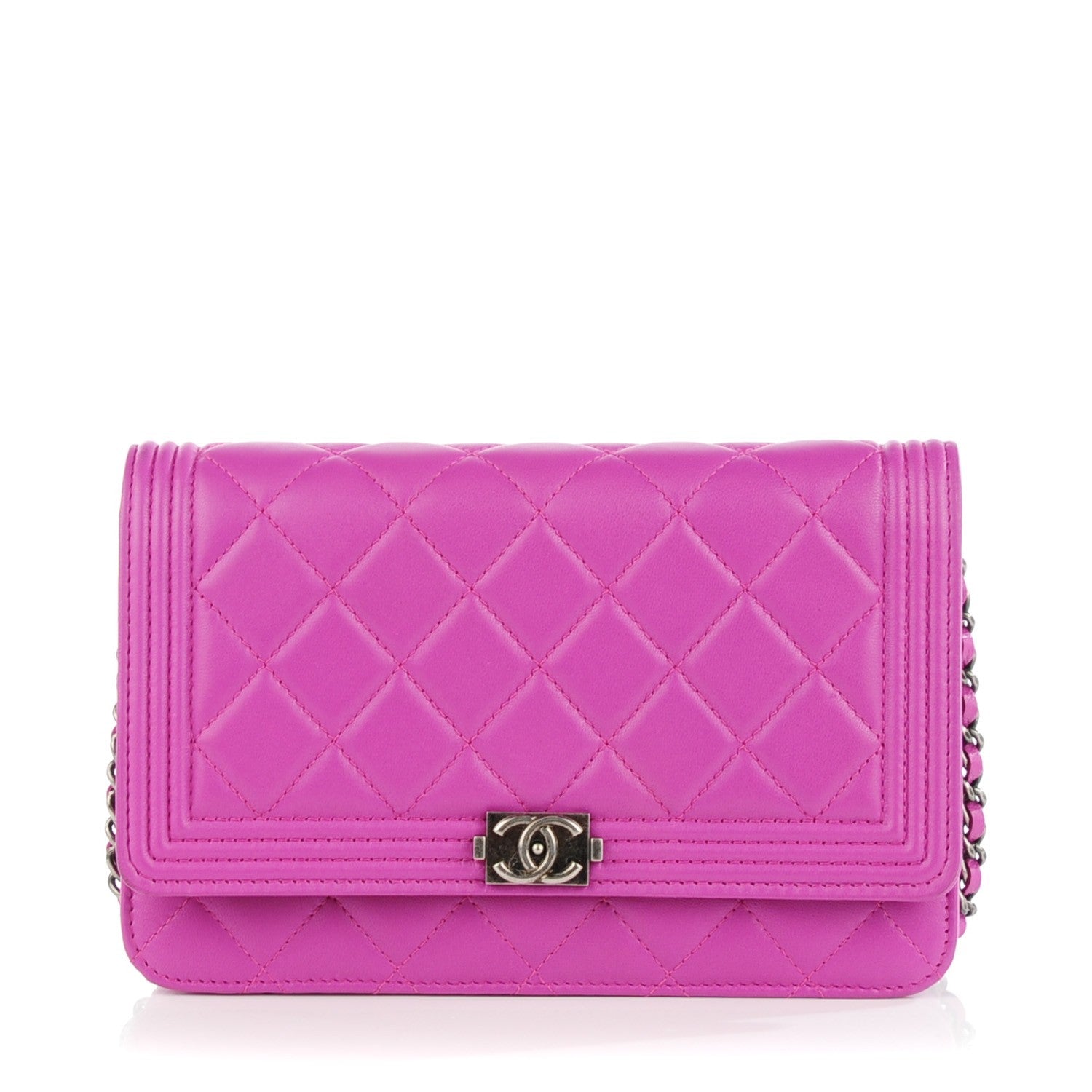 Chanel Lambskin Quilted Boy Wallet On Chain WOC Purple 1 of 8