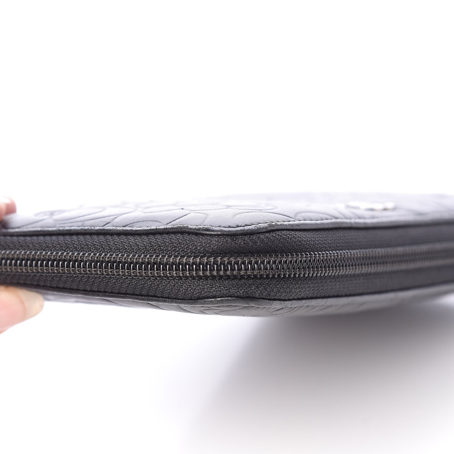 Chanel Lambskin Camellia Embossed Large Zip Around Gusset Wallet Black 12 of 13