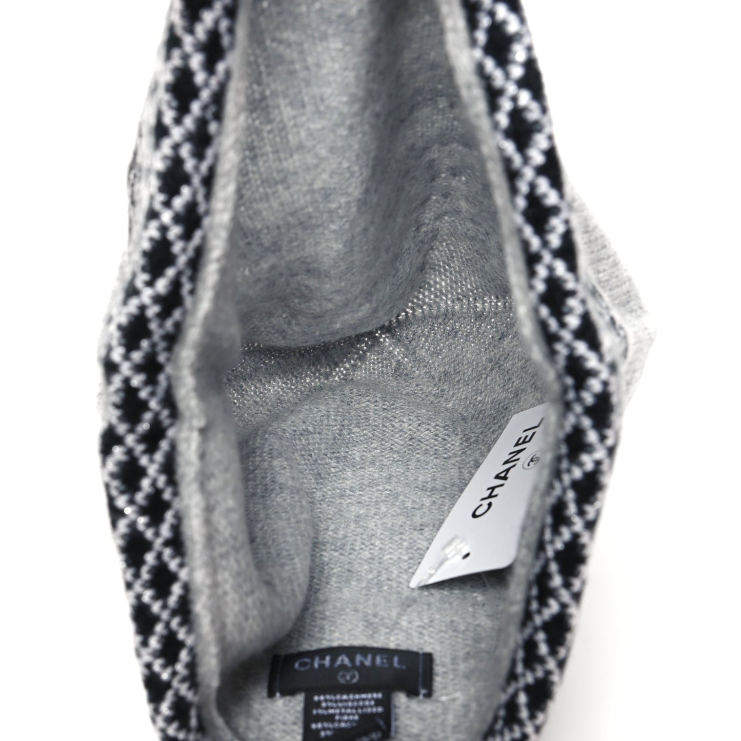 Cashmere Blend CC Beanie Hat With Gloves Set Black Grey