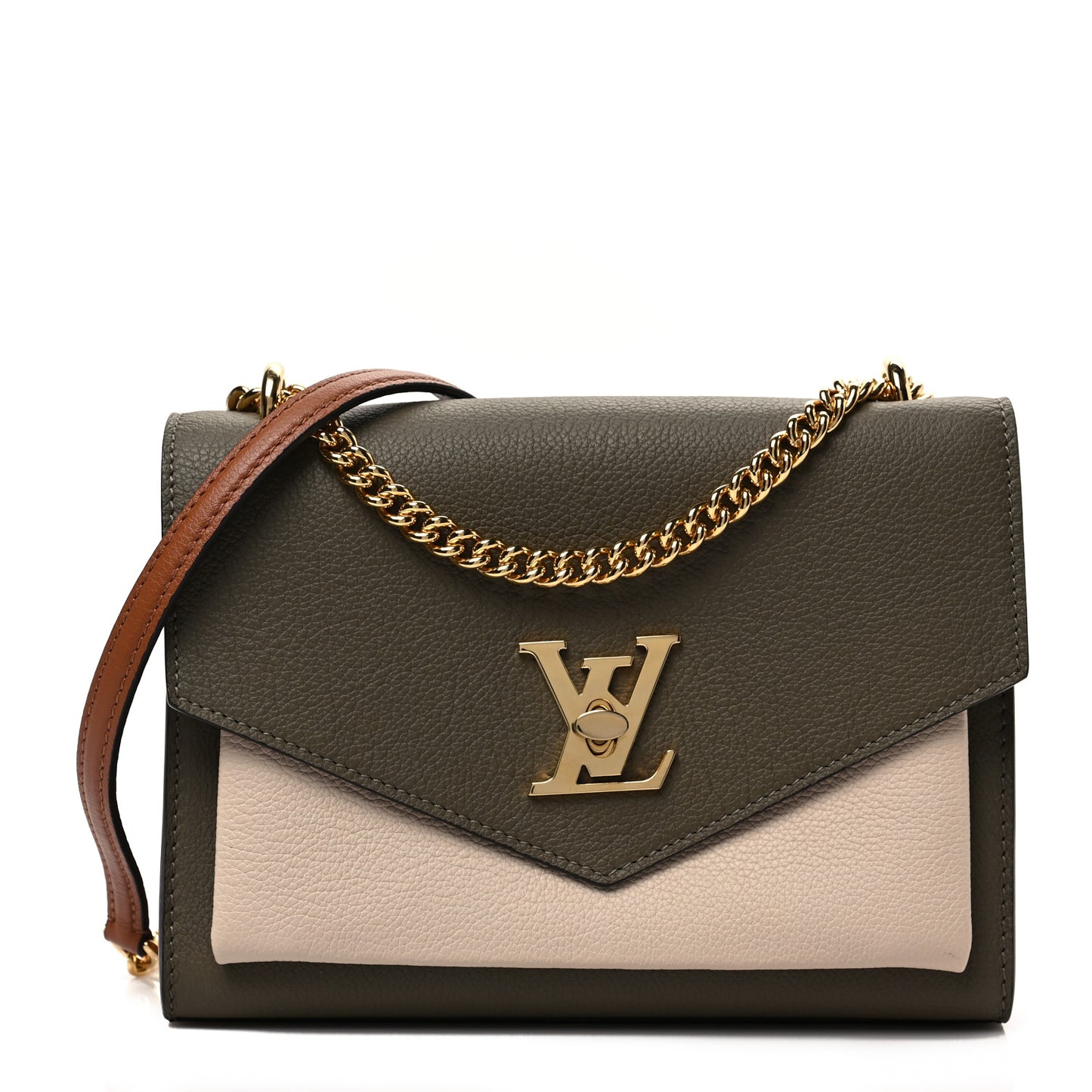 Soft Calfskin Mylockme Chain Bag BB Smokey Brown Green