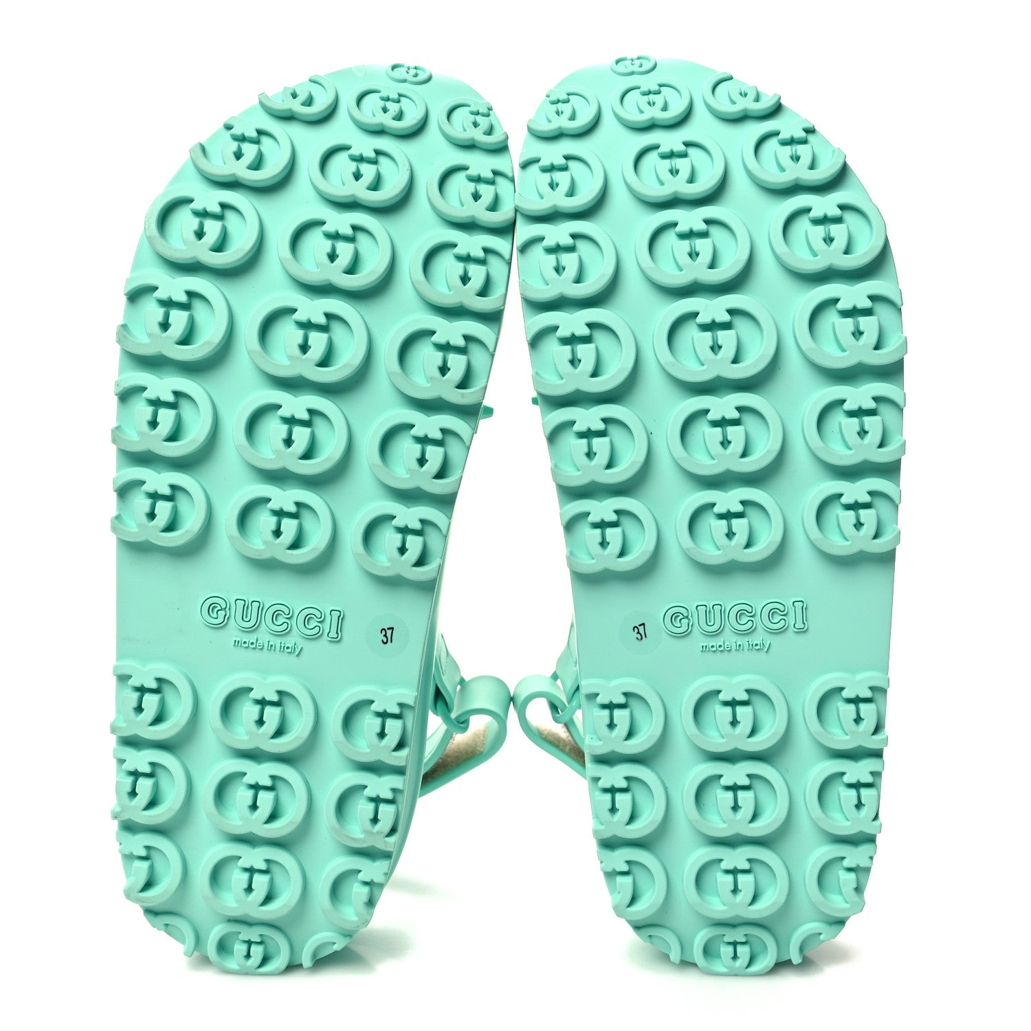 Gucci Soft Rubber Horsebit Womens Slingback Sandals 37 Teal Cyan 5 of 7