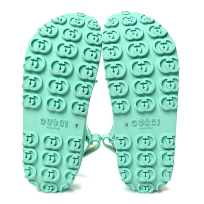 Gucci Soft Rubber Horsebit Womens Slingback Sandals 37 Teal Cyan 5 of 7
