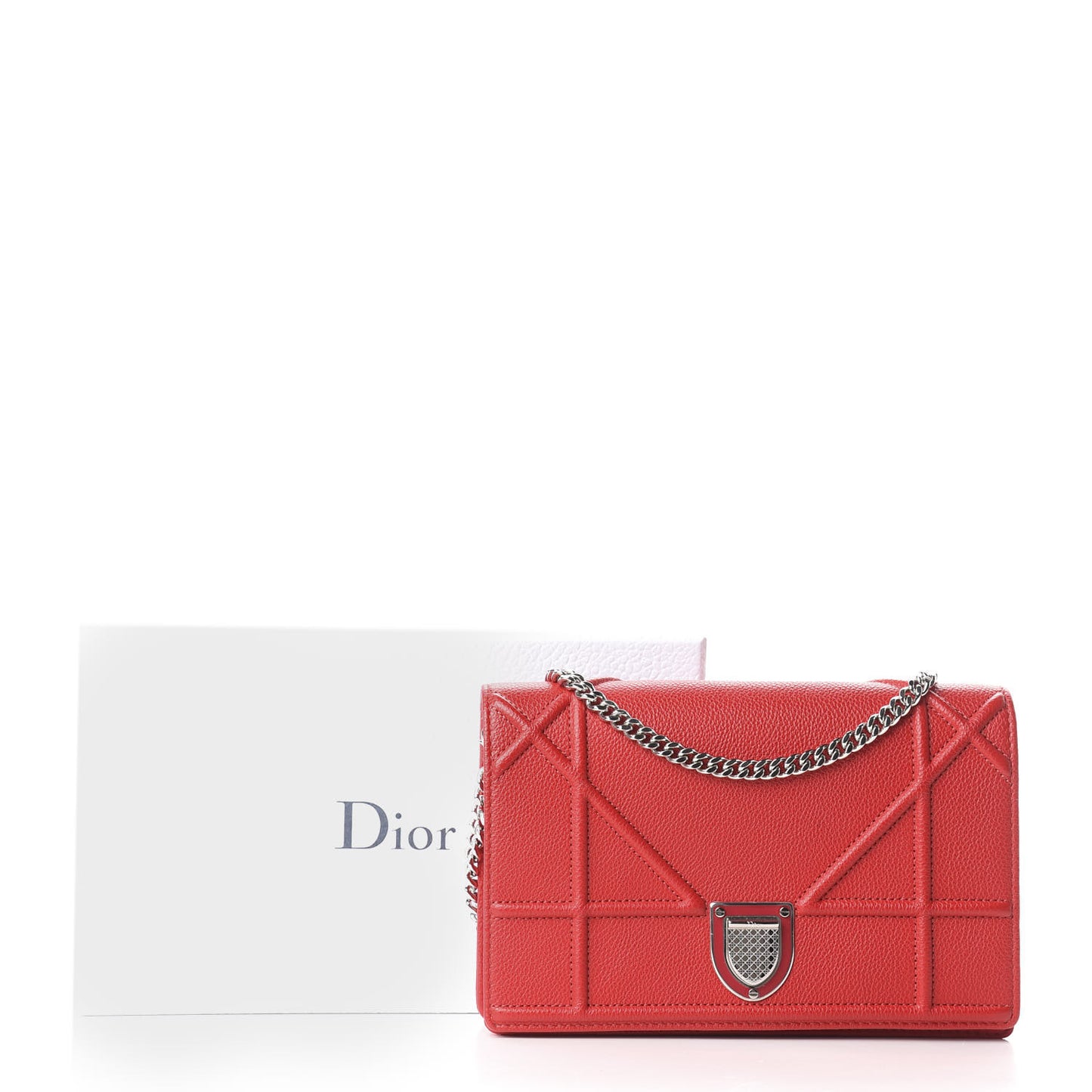 Grained Calfskin Diorama Wallet on Chain Pouch Rouge Vif