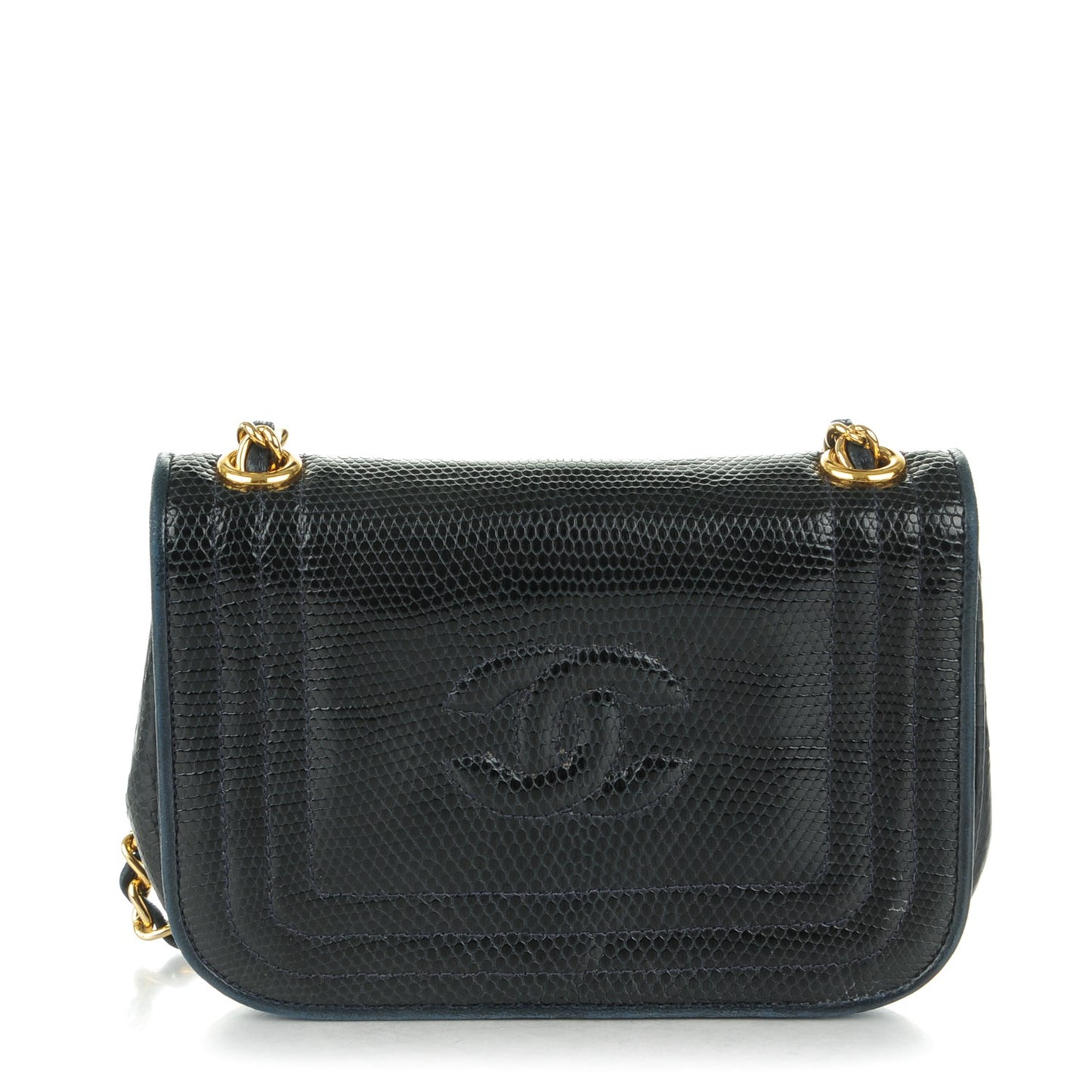 Lizard Mini Flap Shoulder Bag Navy