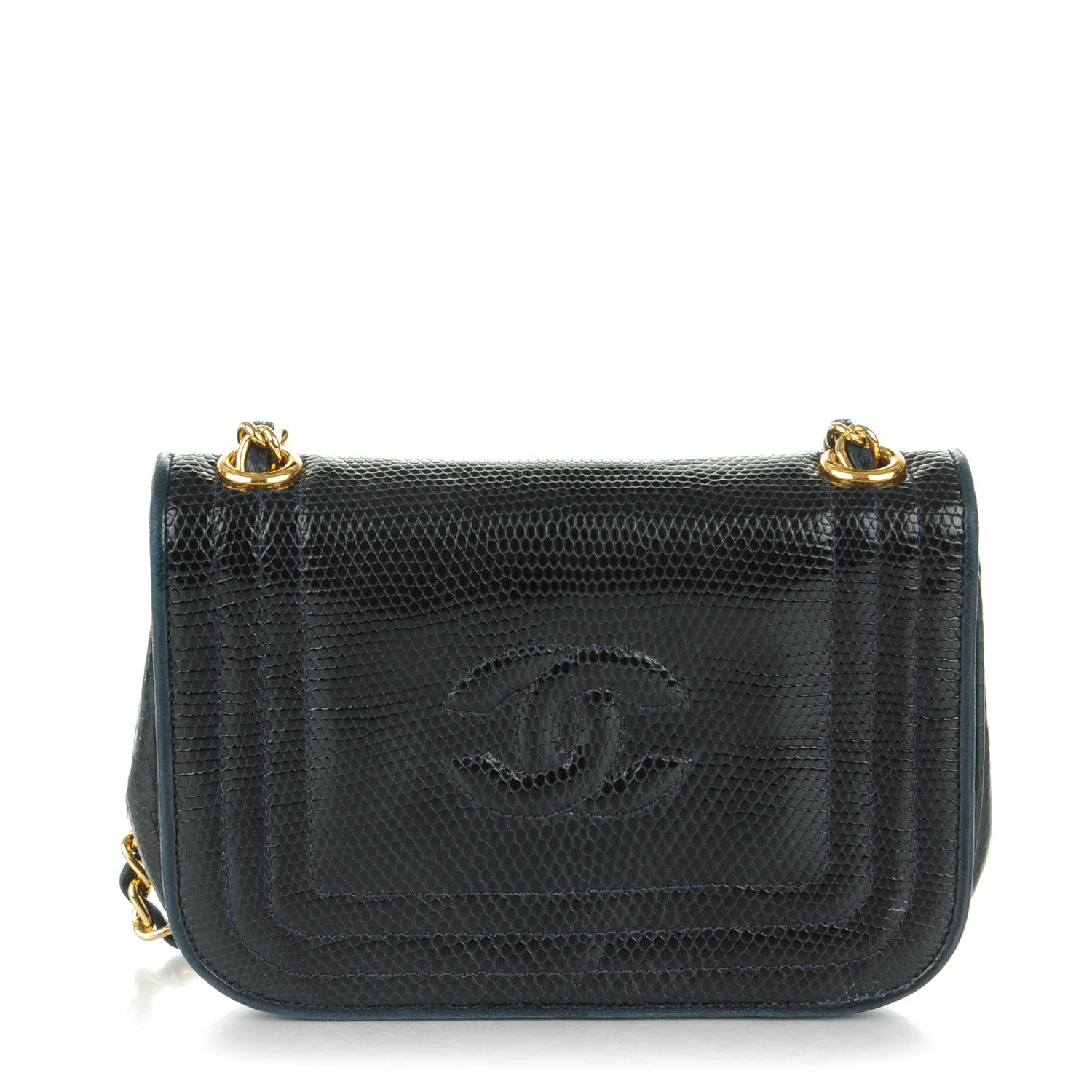 Chanel Lizard Mini Flap Shoulder Bag Navy 1 of 8