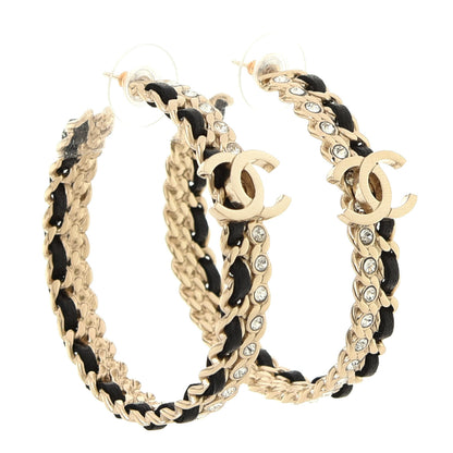 Chanel Crystal Lambskin CC Chain Hoop Earrings Gold Black 2 of 4