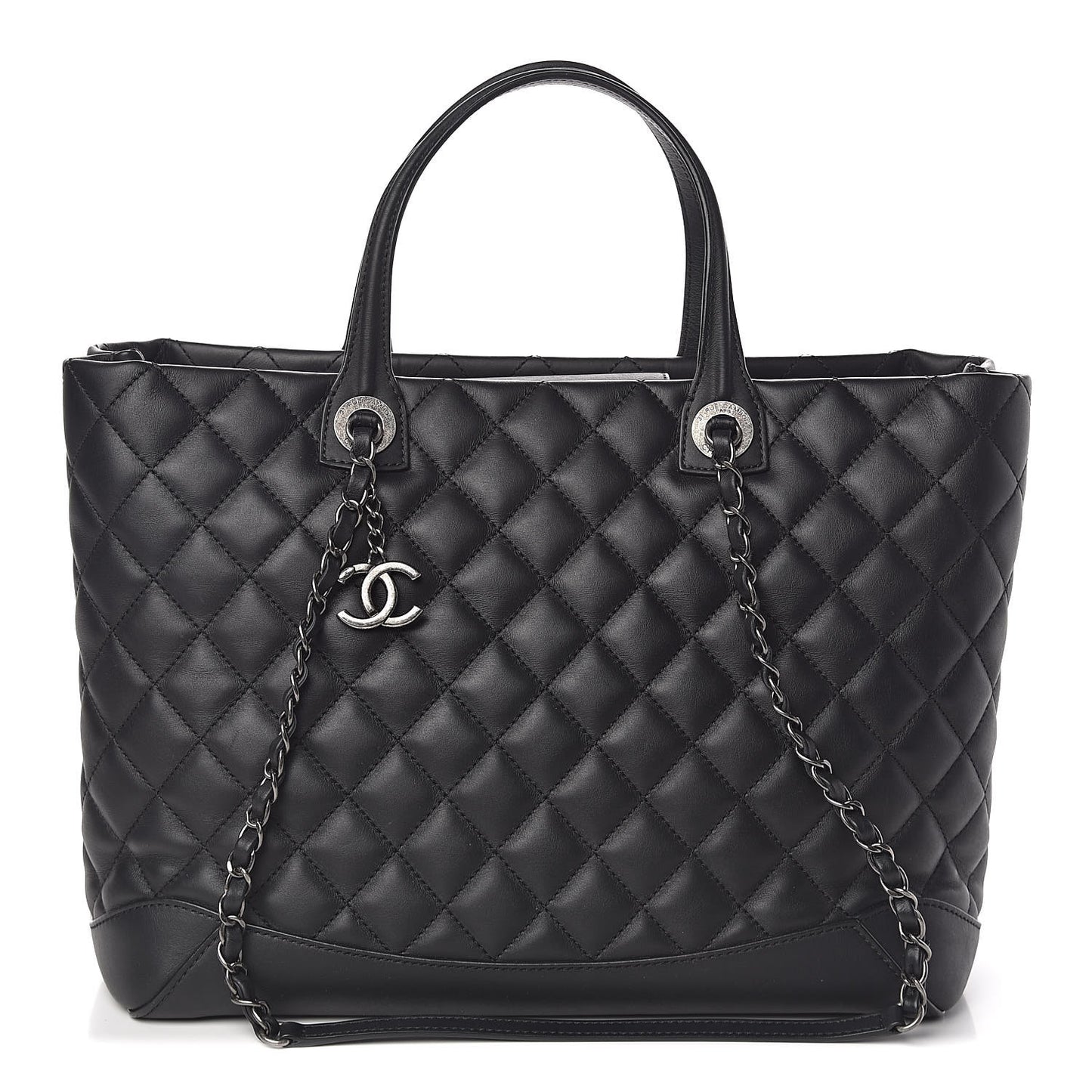 Calfskin Quilted Large Easy Shopping Tote Black