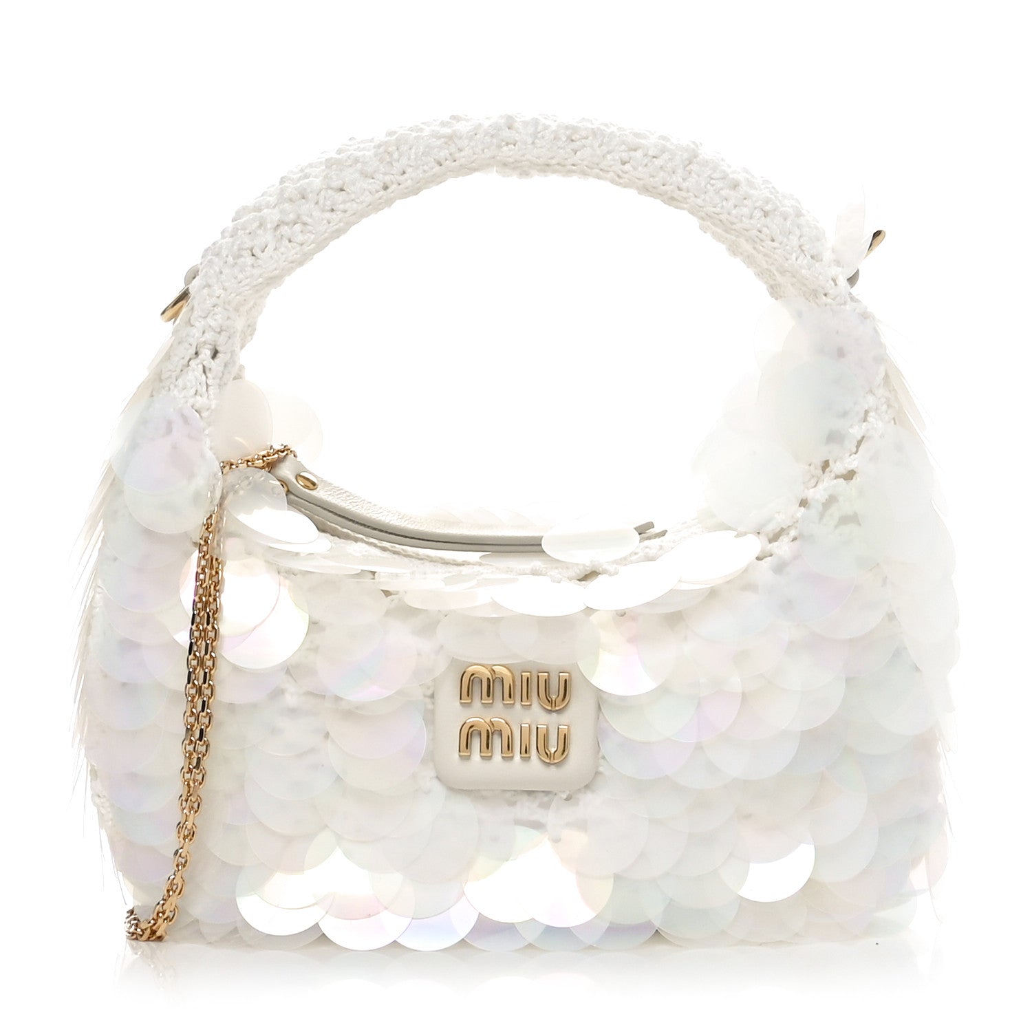 Miu Miu Sequin Crochet Mini Wander Hobo White 1 of 9
