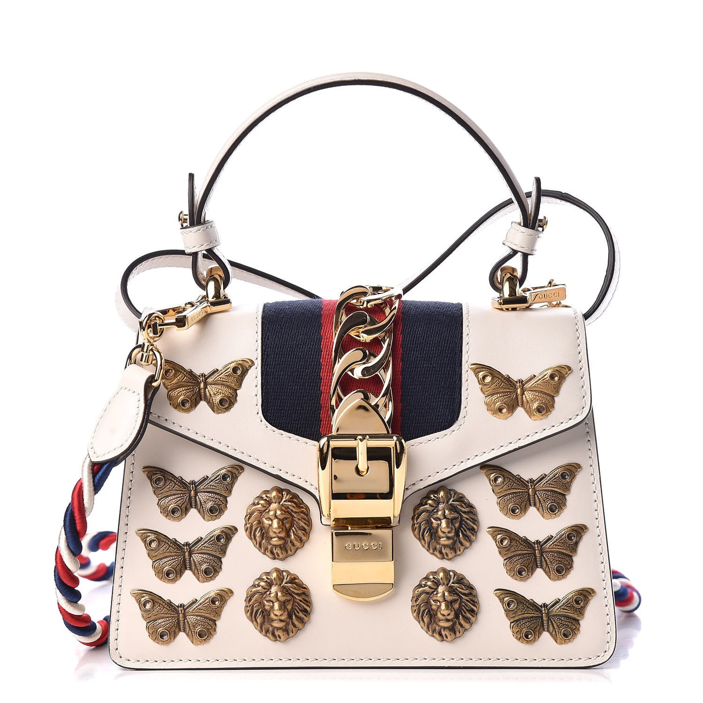 Calfskin Animal Studs Mini Sylvie Top Handle Bag White