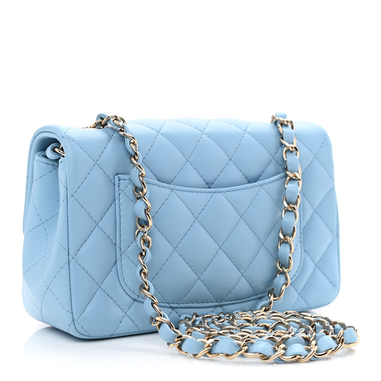 Lambskin Quilted Mini Rectangular Flap Light Blue