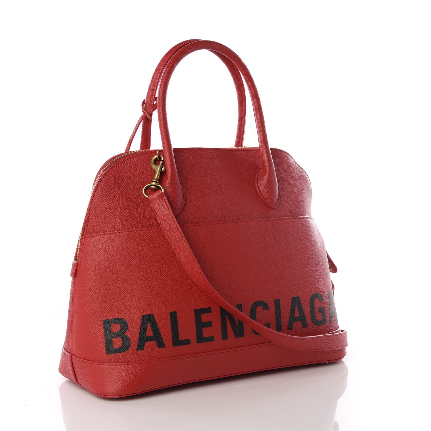 Balenciaga Signature Grained Calfskin Logo M Ville Top Handle Bag Rouge Coquelicot Black 2 of 12