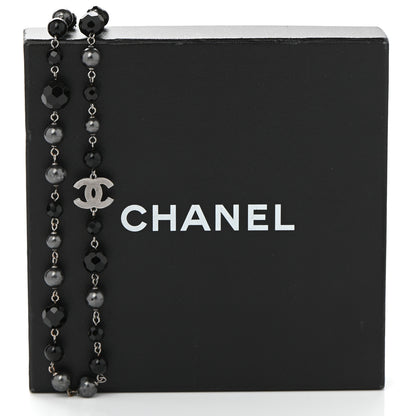 Chanel Pearl Beaded CC Long Necklace Silver Black 7 of 7