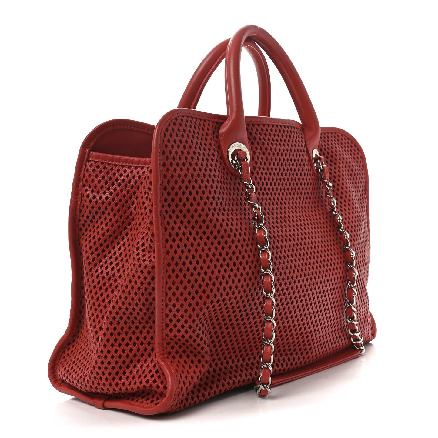 Calfskin Perforated Up In The Air Tote Red