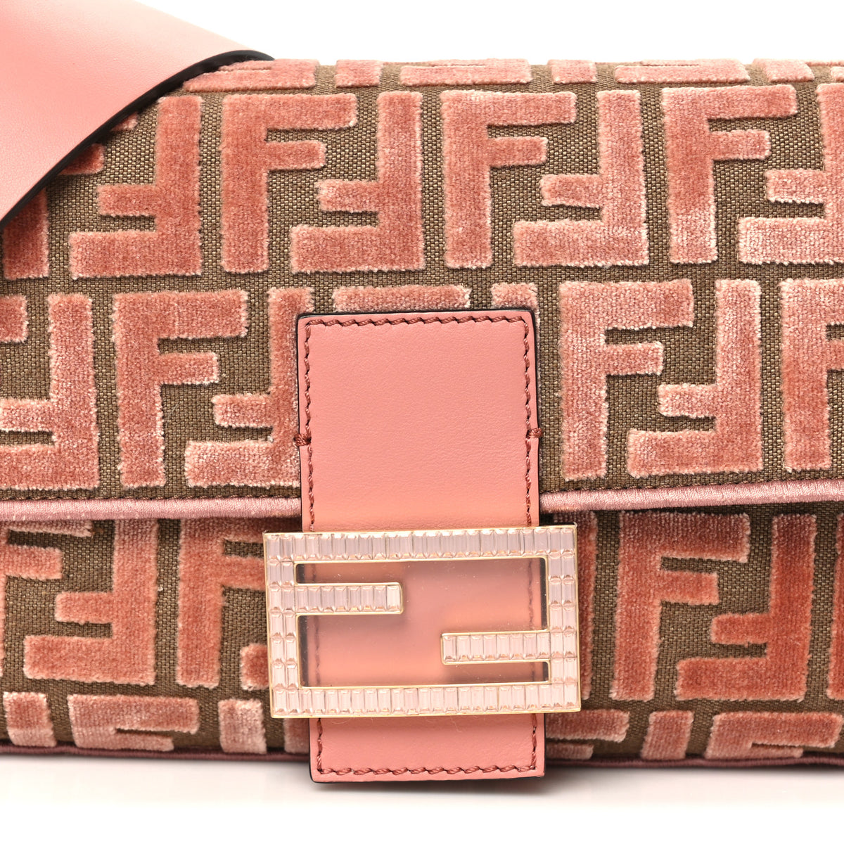 Fendi Velvet Jacquard Crystal FF Baguette Macaron 8 of 10