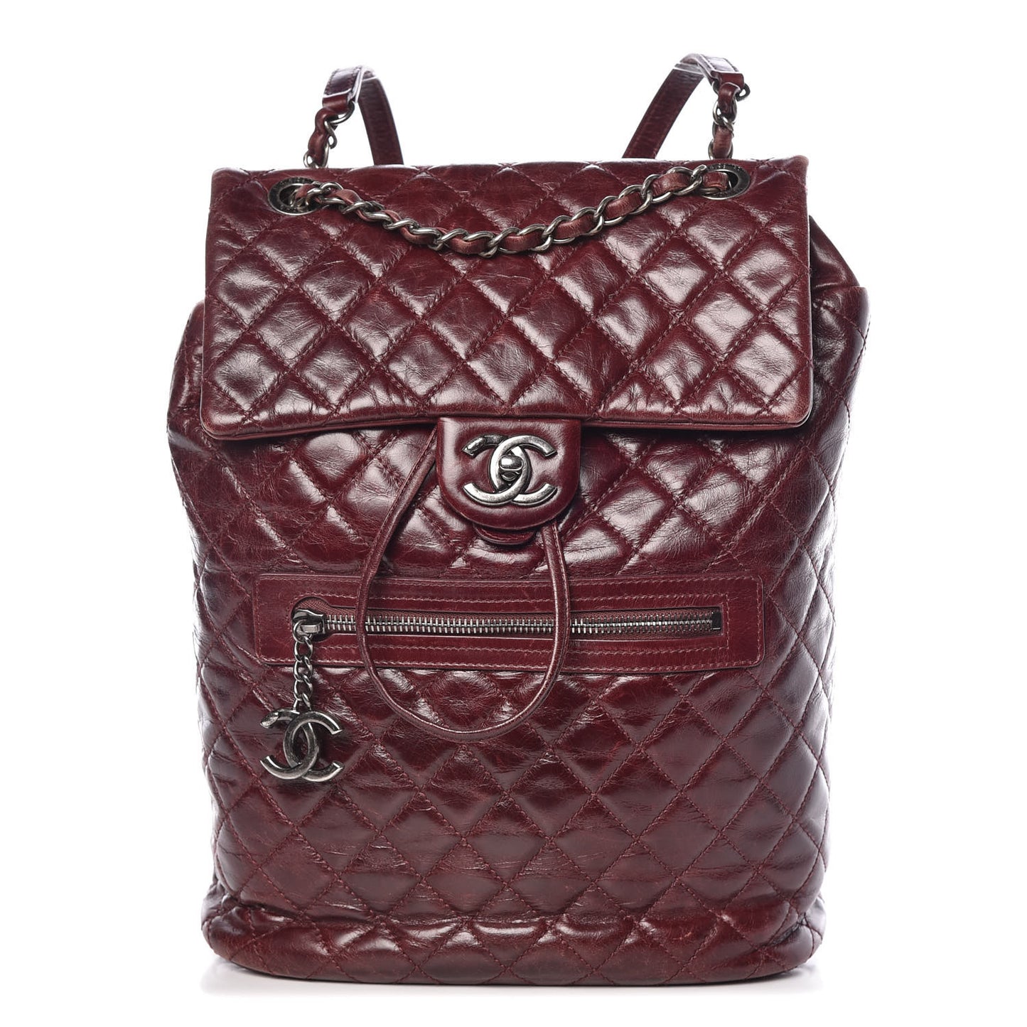 Glazed Calfskin Quilted Large Salzburg Backpack Burgundy