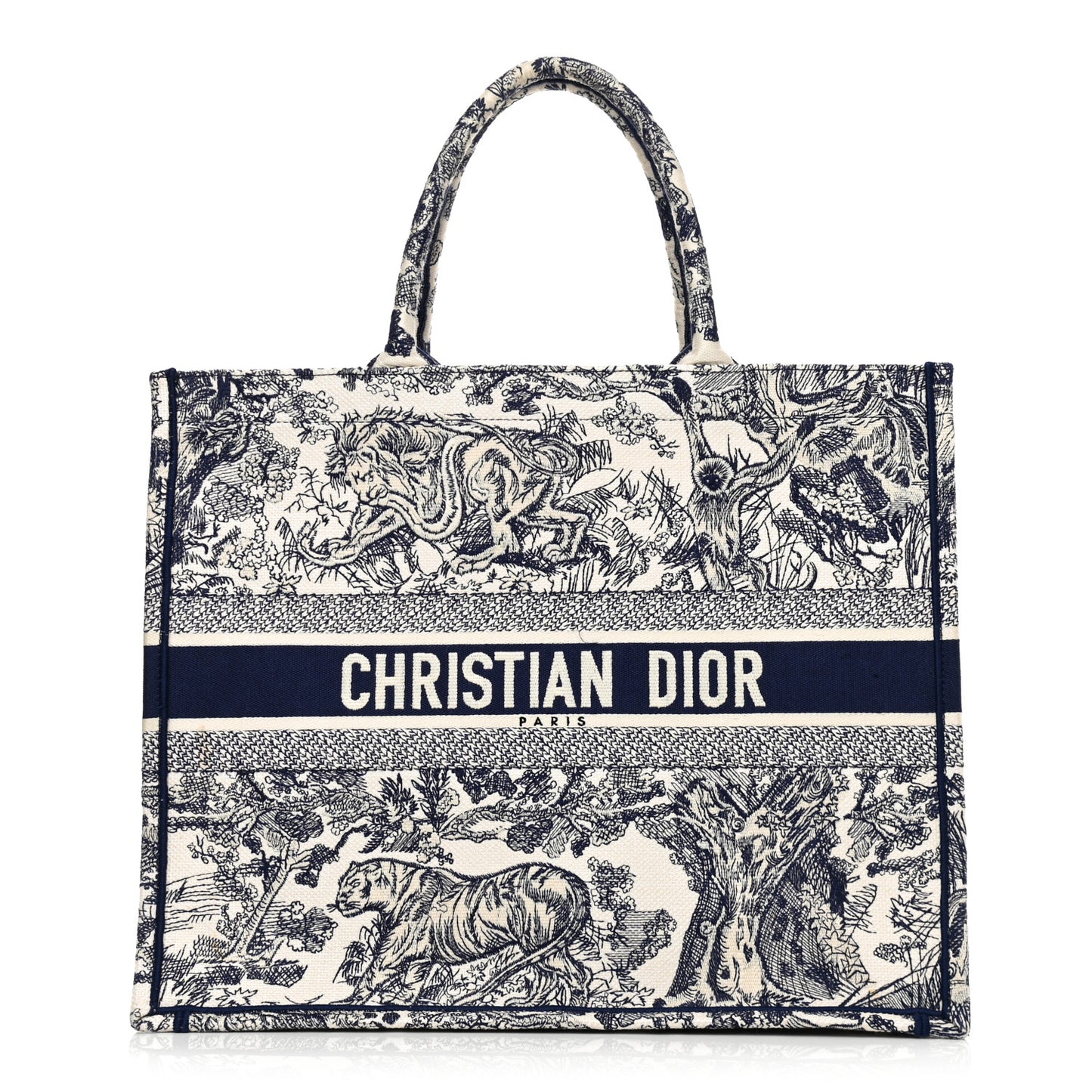 Canvas Embroidered Large Dioriviera Toile De Jouy Book Tote Blue