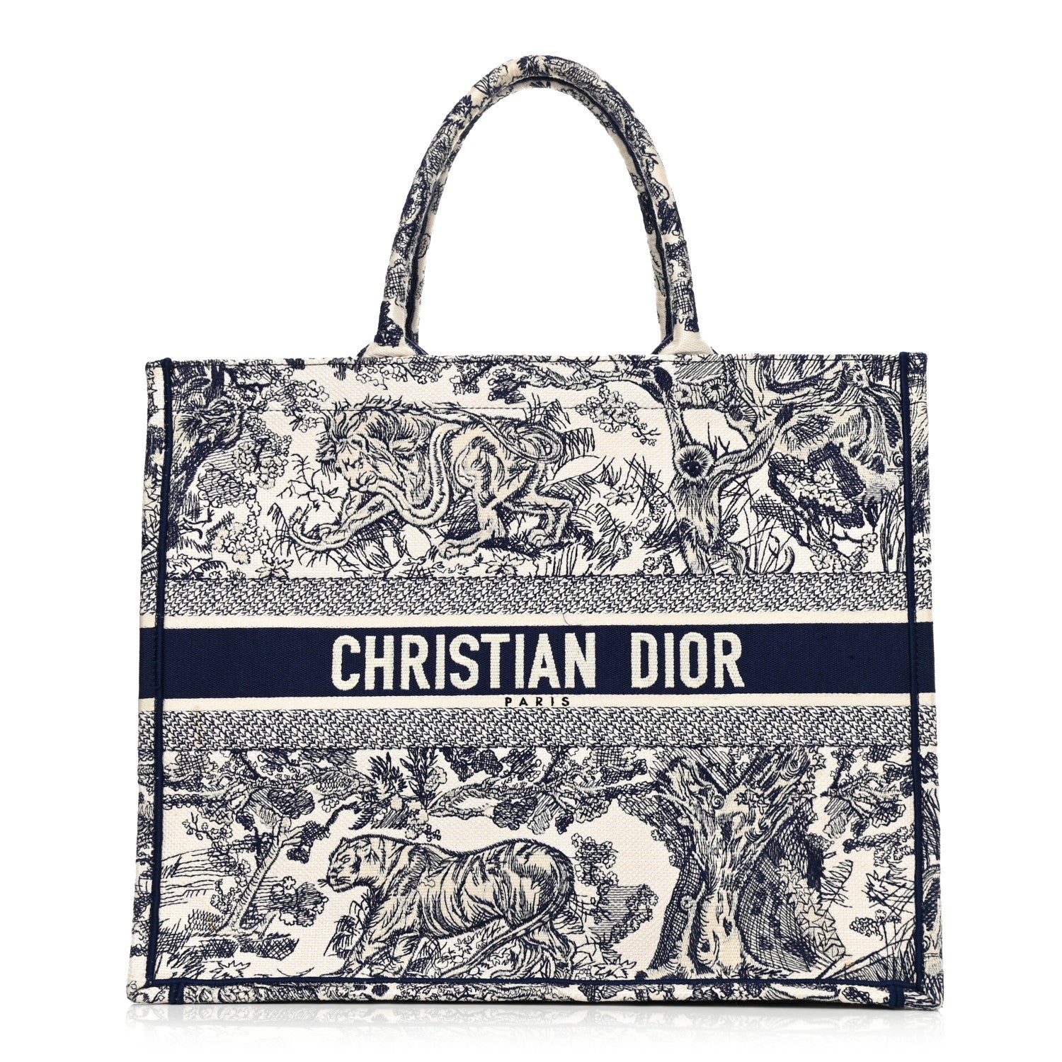 Christian Dior Canvas Embroidered Large Dioriviera Toile De Jouy Book Tote Blue 1 of 12