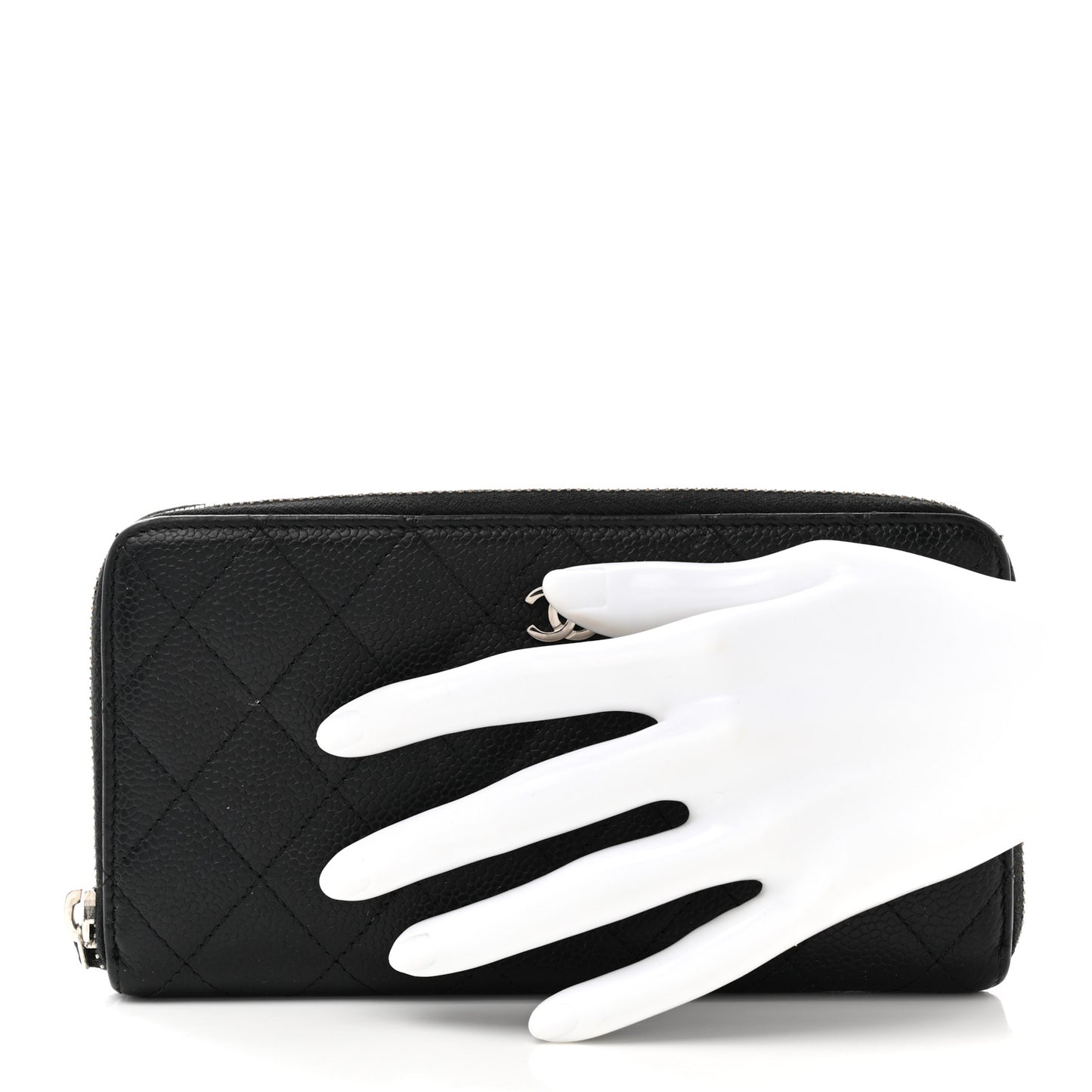 Caviar Quilted Large Gusset Zip Around Wallet Black