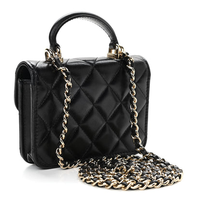 Chanel Lambskin Quilted Top Handle Flap Coin Purse With Chain Black 3 of 11