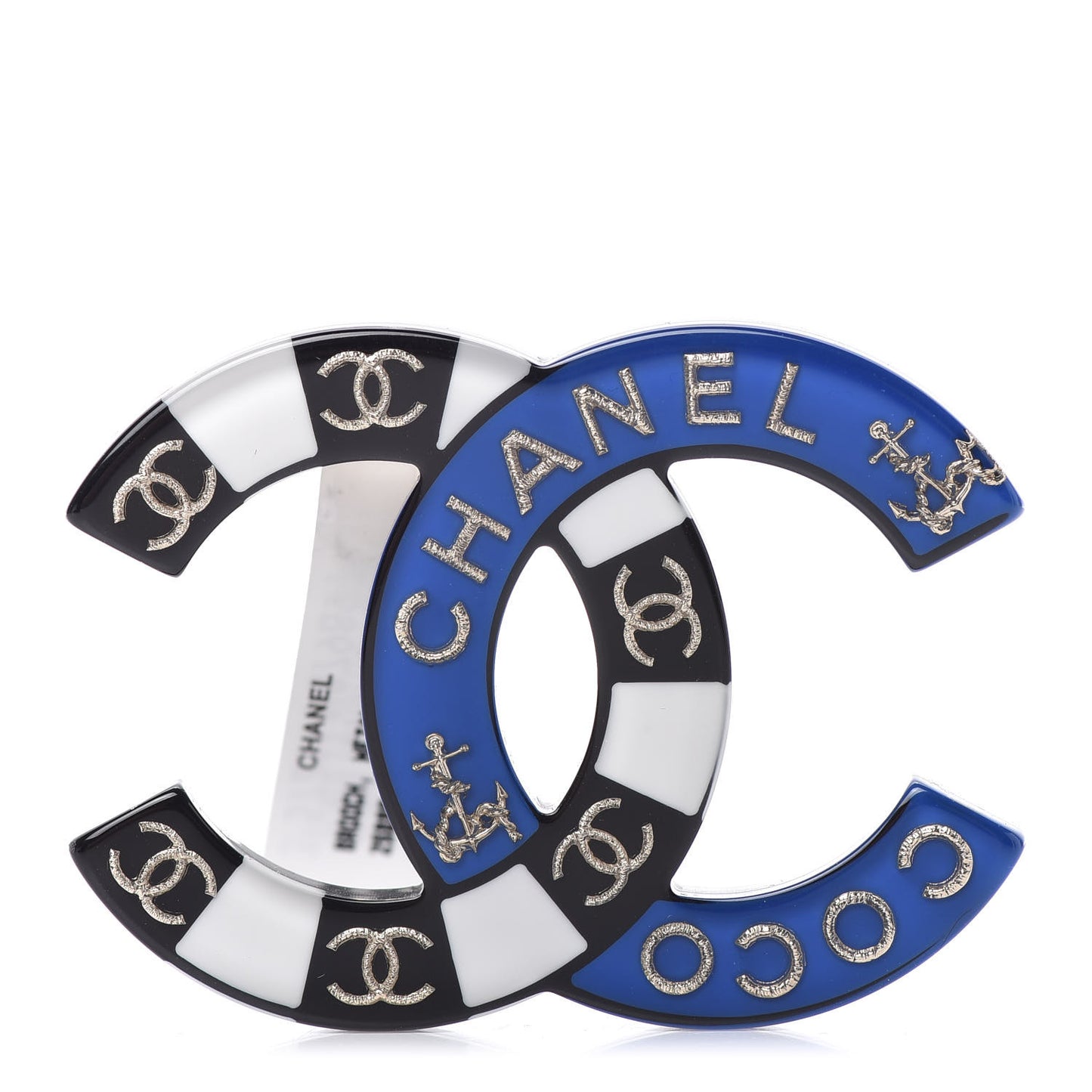 Resin Metal CC Brooch Blue Black