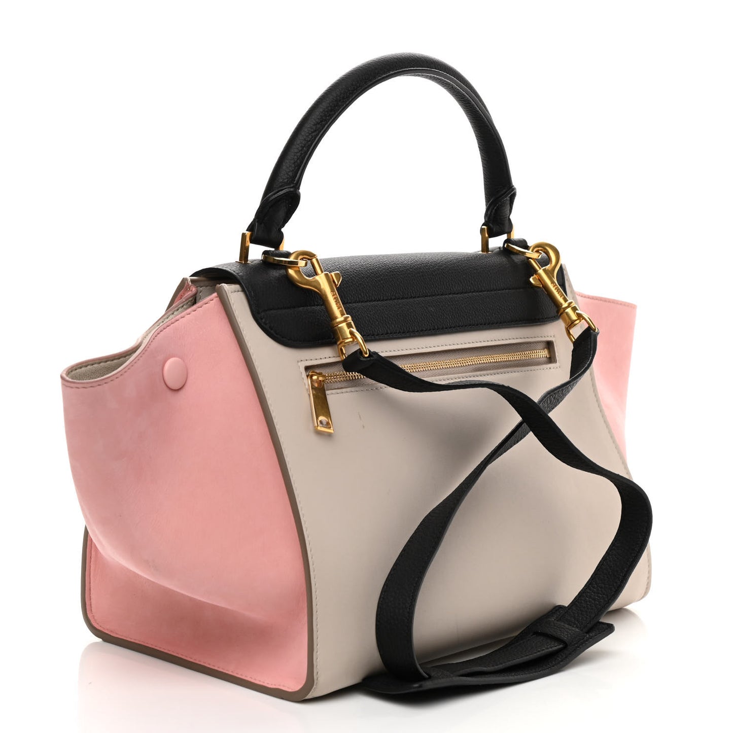 Textured Calfskin Suede Small Tri-Color Trapeze Black